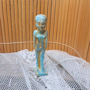 Egyptian God Figurine Vintage Blue 4" Tall